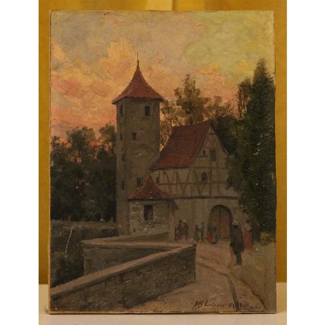 Martin B. Leisser, Scene in a Castle Park, 1911, Oil on Cardboard, Framed For Sale - Image 4 of 7