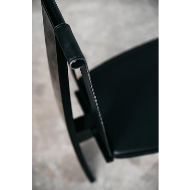 Postmodern Dining Chairs in Lacquered Wood and Black Faux Leather, 1980s, Set of 4 For Sale - Image 15 of 16