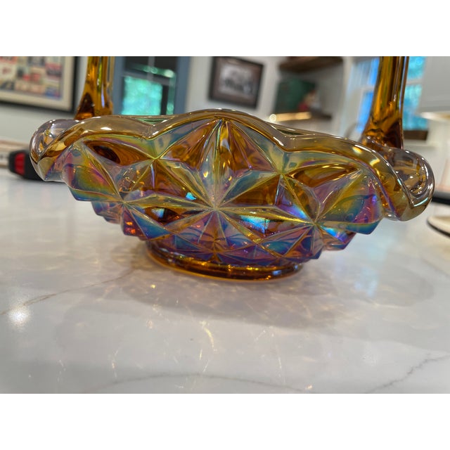 MCM Easter Decor Easter Basket - Vintage Amber Carnival Glass, 1970s - Indiana Glass Monticello For Sale - Image 10 of 10