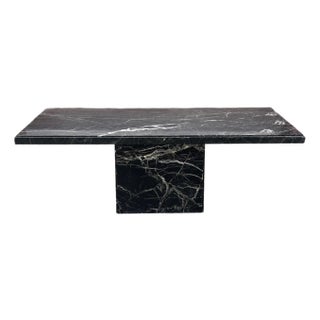 Late 20th Century Postmodern Italian Verde Marble Dining Table With Rectangular Slab Top and Block Base For Sale