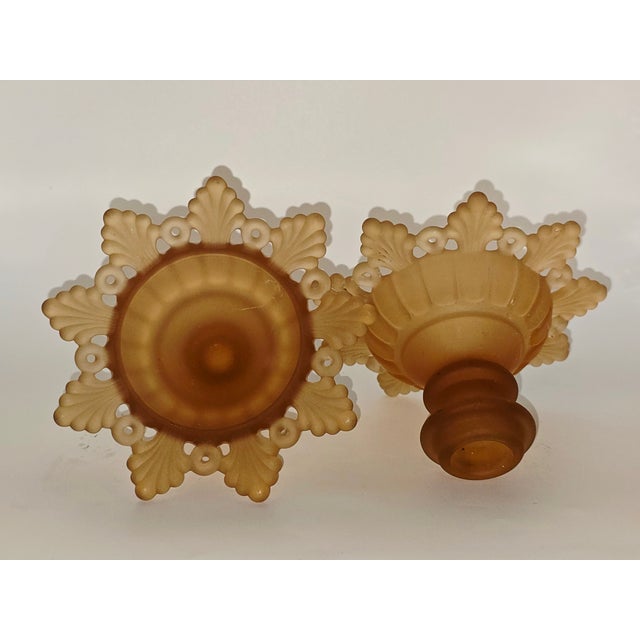 Westmoreland Glass Pair of Vintage Westmoreland “Ring and Petal” Amber Glass Candle Holders For Sale - Image 4 of 8