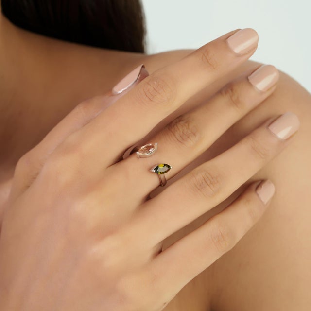 Carat&Her Marquise Cut Two Stone Open Cuff Toi Et Moi Ring, Size 6 For Sale - Image 6 of 12