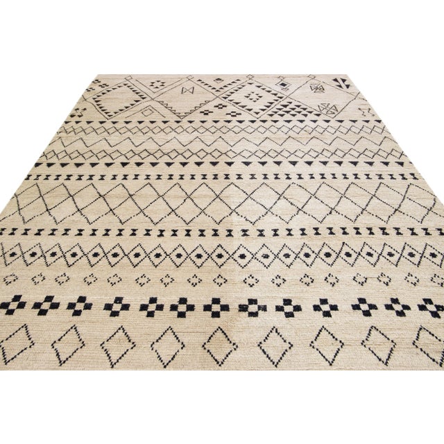 Contemporary Moroccan Style Handmade Tribal Beige Wool Rug For Sale - Image 14 of 14