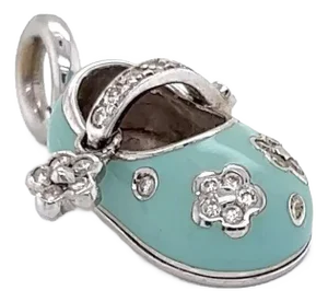 Aaron Basha Diamond Enamel 18k White Gold Shoe Charm Pendant