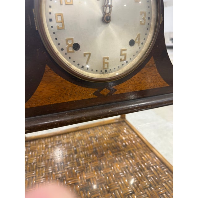 Traditional Antique Sessions Wooden Mantel Clock Dulciana Model Inlays Mahogany Vintage For Sale - Image 3 of 7