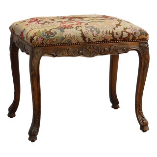 Louis XV Carved Stool with Needlepoint Tapestry Seat, France, 1880 For Sale