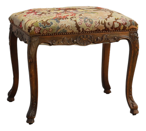 Louis XV Carved Stool with Needlepoint Tapestry Seat, France, 1880