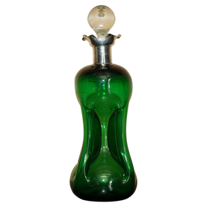 Antique Green Wine Port Decanter with Sterling Silver Collar from Gibson & Lawrence, 1896
