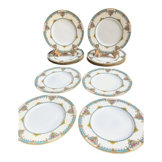 Antique Minton Turquoise Multi Enamel Dinner Plates- Set of 12 For Sale