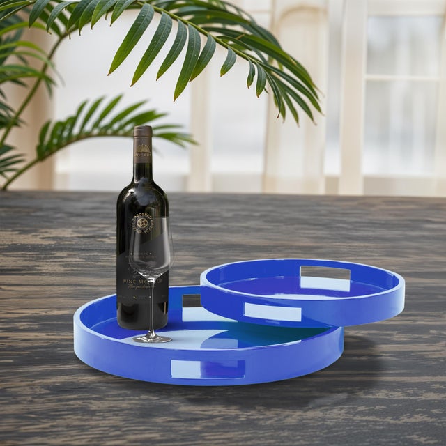 Saint Tropez Round Tray Set of 2 - Classic Navy For Sale - Image 9 of 10
