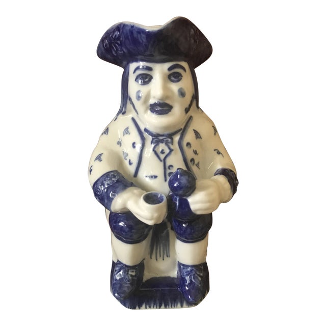 Vintage Blue and White Porcelain Viana Do Castelo, Portugal Hand Painted Pitcher For Sale