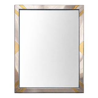 Modernist Faceted Wall Mirror with Geometric Steel and Brass Frame, 1970s For Sale