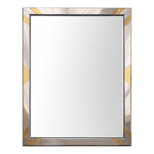 Modernist Faceted Wall Mirror with Geometric Steel and Brass Frame, 1970s For Sale