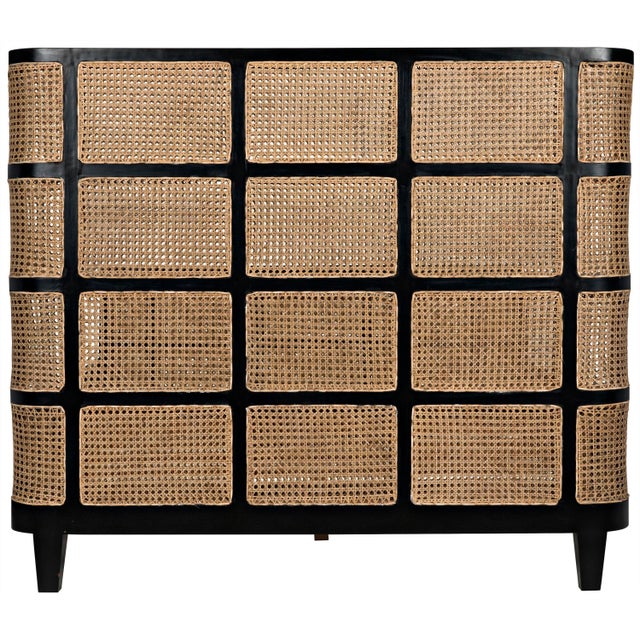 NOIR Curved Porto Queen Bed with Caning in Hand Rubbed Black For Sale - Image 9 of 10