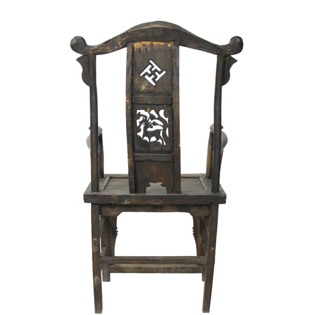 Wood Antique Chinese Armchair With Carved Backs - a Pair For Sale - Image 7 of 10
