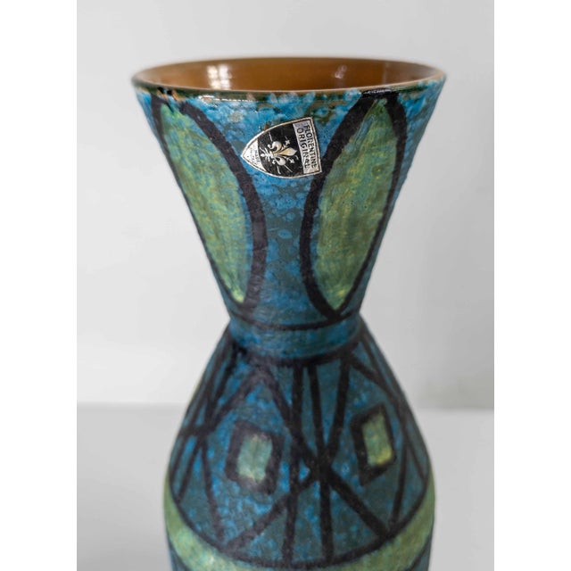 Mid-Century Italian Lava Glaze Art Pottery Vase With Geometric Design, Bitossi For Sale In New York - Image 6 of 11