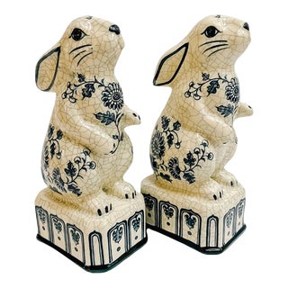 1970s Takahashi Porcelain Bunny Bookends - a Pair For Sale