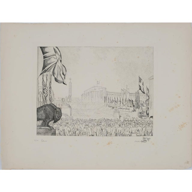 Jean Emile Laboureur, Les fontaines du Trocadéro, Etching For Sale