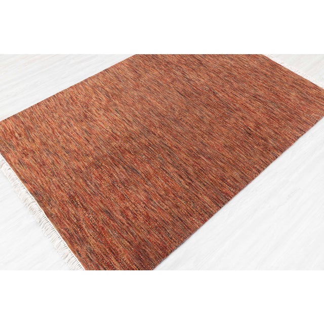 2010s 4' x 16' Savannah Hand Knotted Modern Red Rust Wool & Silk Rug For Sale - Image 5 of 18