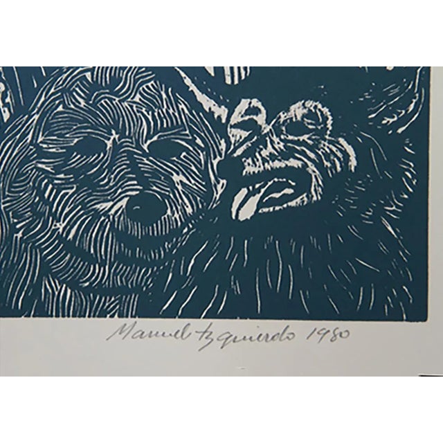 Artist: Manuel Izquierdo, Spanish (1925- ) Title: Night Festival, Blue Year: 1980 Medium: Woodcut, signed and numbered in...