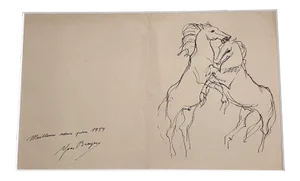 Yves Brayerm, Horses, 1954, Ink Drawing