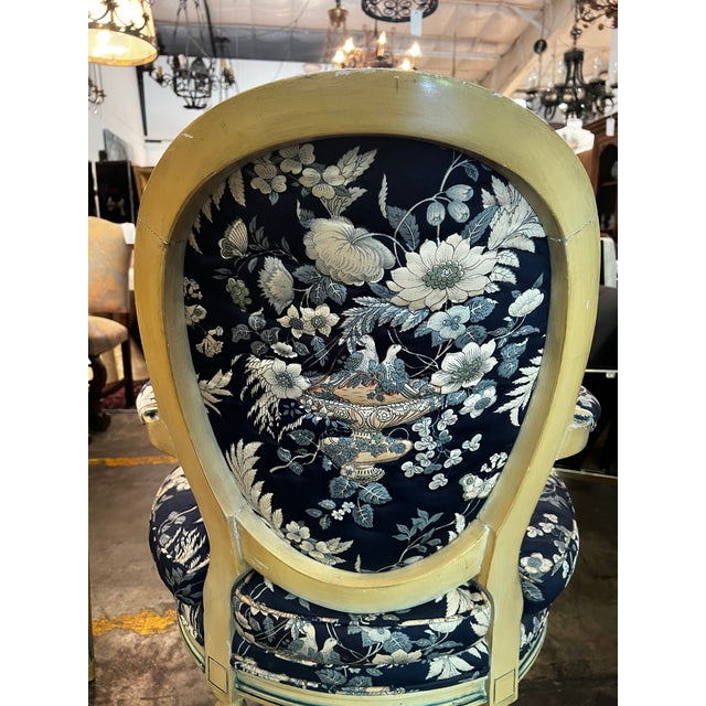 Ink Blue Pair of Vintage French Louis XVI Style Painted Fauteuil Armchairs For Sale - Image 8 of 13