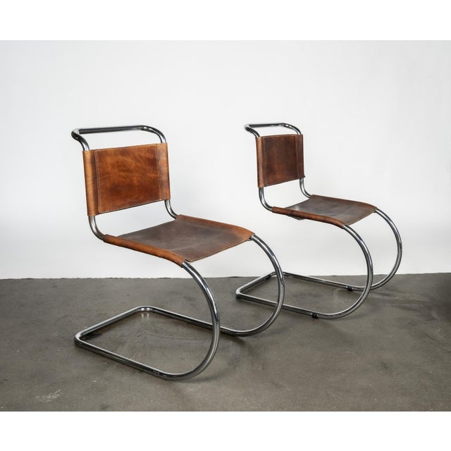 Metal Mid 20th Century Pair of Bauhaus-Style Chrome and Brown Leather Cantilever Chairs For Sale - Image 7 of 17