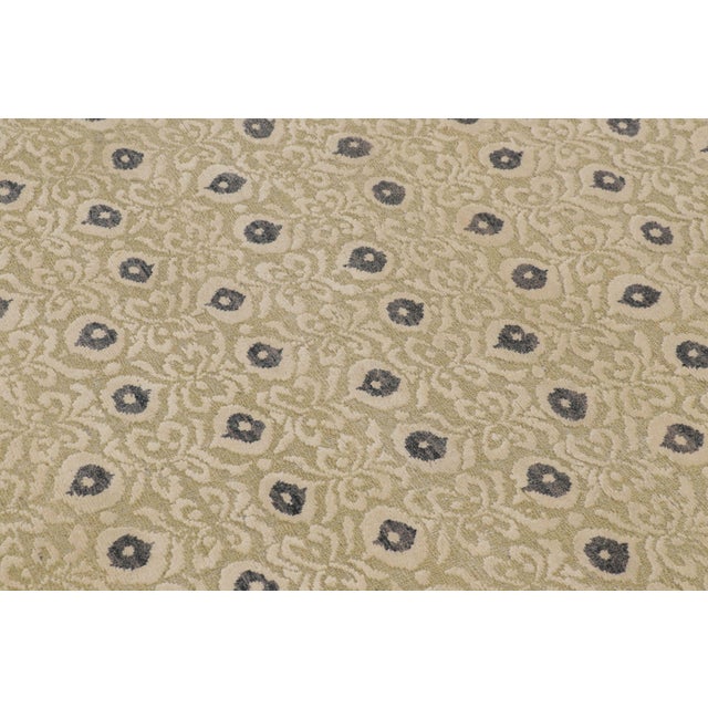Modern Rug & Kilim’s Block Print Rug With Floral Lattice in Beige-Brown & Charcoal For Sale - Image 3 of 10
