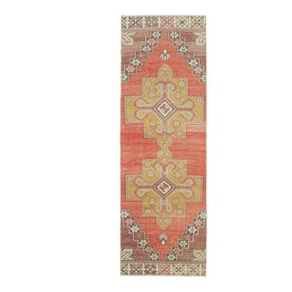 1970s Vintage Turkish Hand-Knotted Wool Cotton Orange Runner Rug For Sale