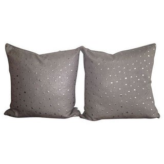 Decorative Grey Metallic Pillows - A Pair For Sale