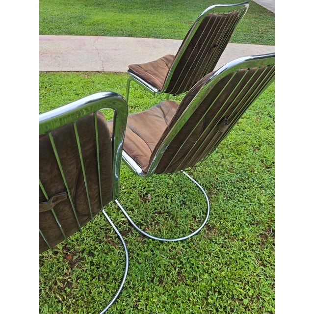 1970s Set of 4 Attributed to Gastone Rinaldi Cantilever Chrome Design Chairs Rima Italy 1970 MCM For Sale - Image 5 of 13