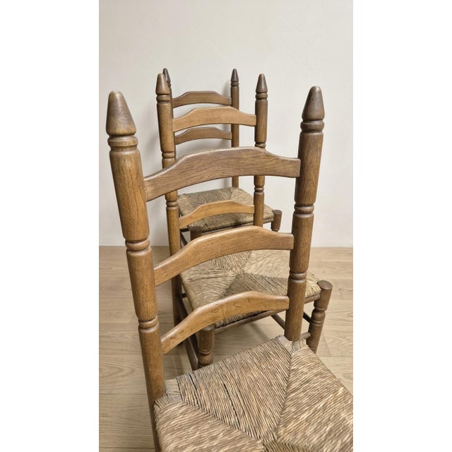 Wood Vintage Wooden Ladder-Back Dining Chairs with Woven Seats, 1940s, Set of 6 For Sale - Image 7 of 11