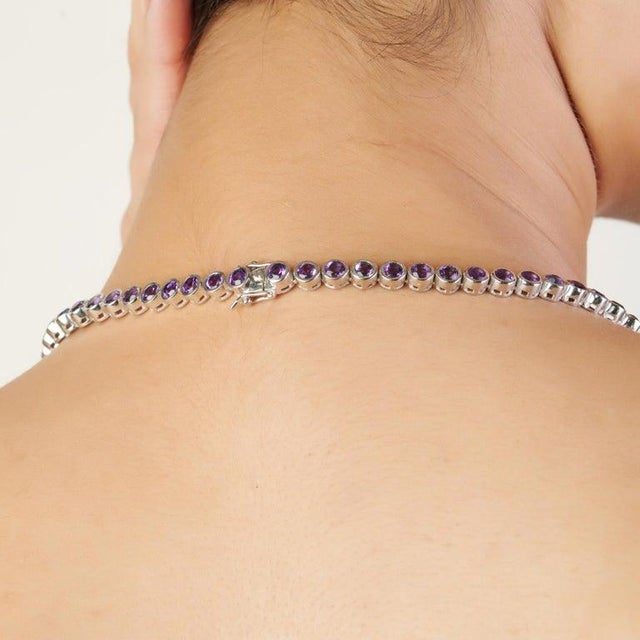 Timeless Bezel Set Amethyst Station Link Necklace for Gift For Sale - Image 11 of 13