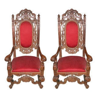 Late 19th Century Pair of Italian Carved Walnut Chairs For Sale