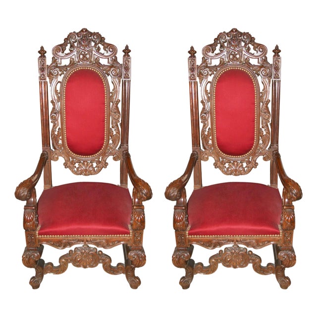 Late 19th Century Pair of Italian Carved Walnut Chairs For Sale