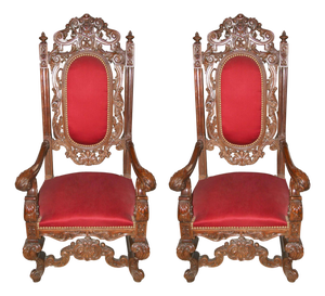 Late 19th Century Pair of Italian Carved Walnut Chairs