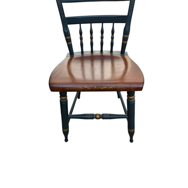 American Pair of Vintage Hitchcock Plank Bottom Dining Side Chairs Paint Decorated For Sale - Image 3 of 14