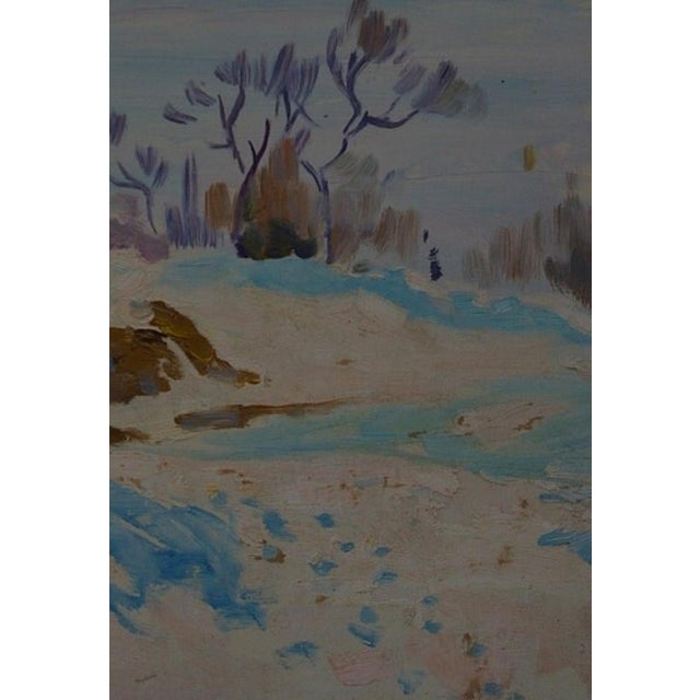 Winter Landscape Painting, Antique Impressionism, Ukrainian Art (1970) 50-35 For Sale - Image 6 of 6