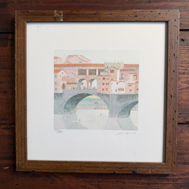 Wood Mitsumasa Anno, Ponte Vecchio, 1990s, Giclée Print, Framed For Sale - Image 7 of 7