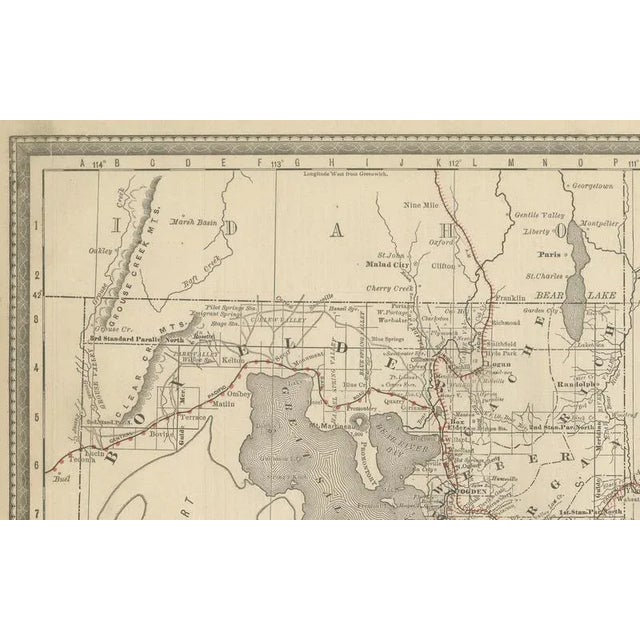 Utah Map with The Beehive States Railroads and Counties and Great Salt Lake, 1888 For Sale - Image 6 of 10