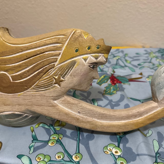 Carved Wood Swimming Mermaid Holding Seashell For Sale In Minneapolis - Image 6 of 9