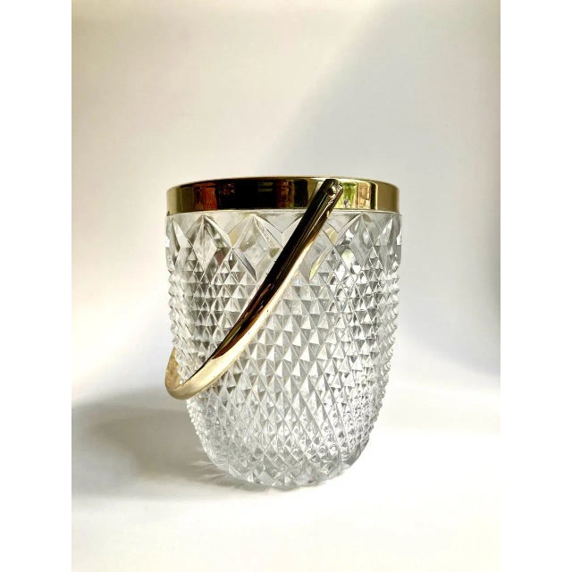 German Solid Leaded Crystal Diamond Point Pattern Ice Pail, Bottle Bucket with Brass finish. Featuring a heavy, reflective...
