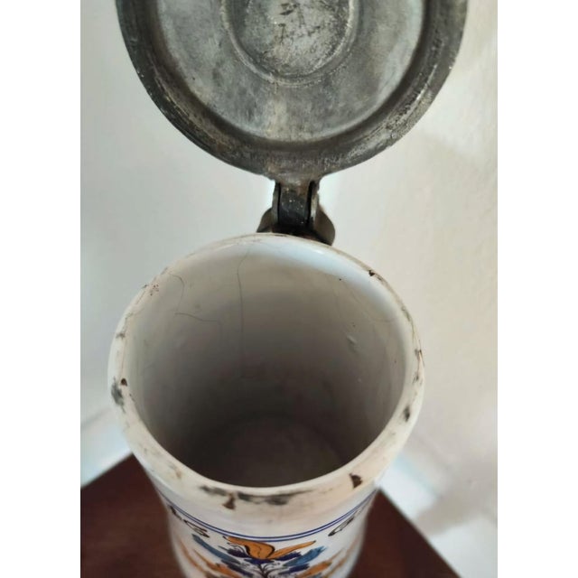 Antique White Habaner Walzenkrug – Original Pewter Lid, 17th Century For Sale - Image 8 of 9