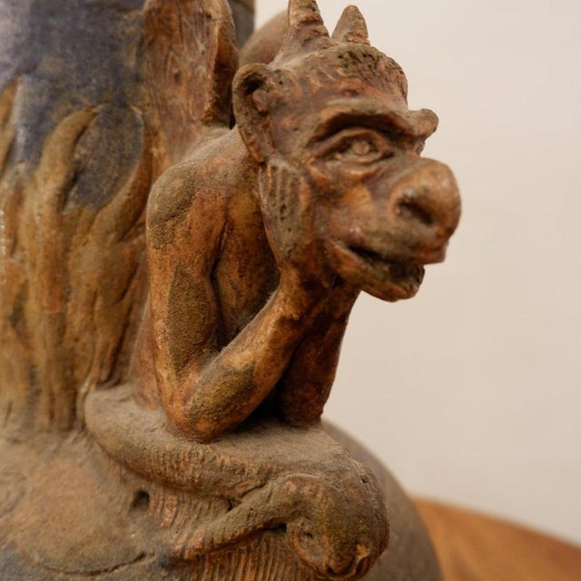 Early 20th Century Neolithic Terracotta Devil Gargoyle Vase For Sale - Image 6 of 12