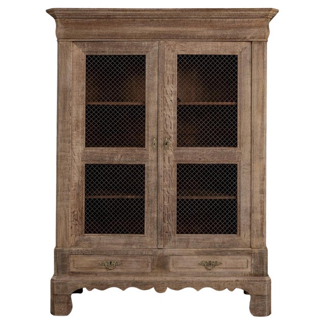 1880s French Provincial Oak Vitrine With Wire Mesh Doors For Sale - Image 15 of 18