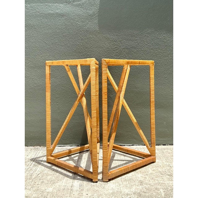 Vintage Wrapped Rattan Dining Table Pedestal For Sale In West Palm - Image 6 of 16