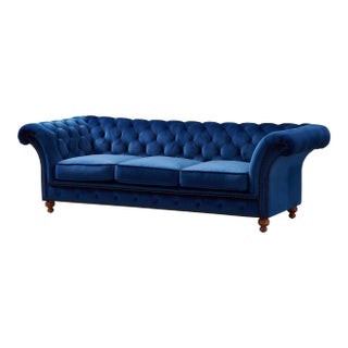 Peyton Sloped Arm Chesterfield Sofa - Blue Velvet For Sale