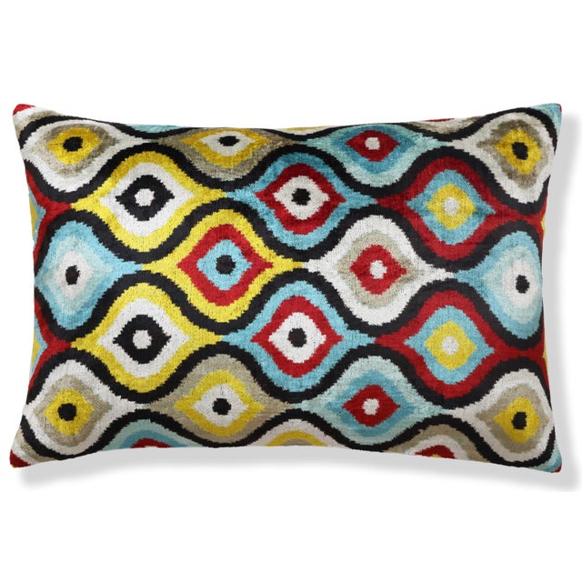 2020s Multicolor Ikat Silk Velvet Lumbar Pillow 16x24 | Handmade Designer Accent For Sale - Image 5 of 7