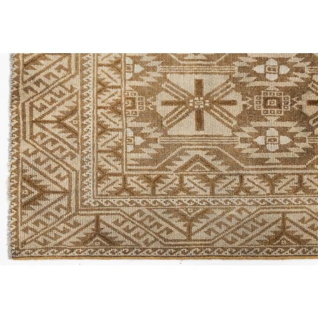 Wood Vintage Hand-Knotted Neutral Anatolian Tribal Runner Rug | Earthy Beige & Walnut Geometric For Sale - Image 7 of 9