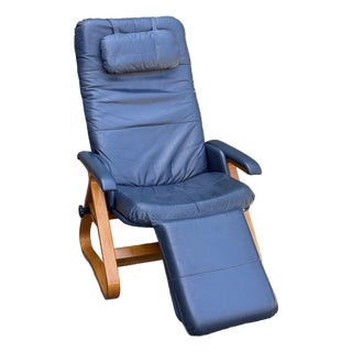 Vintage Nepsco Backsaver Bentwood Frame Reclining Chair With Blue Leather Upholstery Relax the Back For Sale